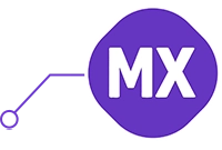 Ícone roxo de Realidade Mista (MX) em 3D para experiências imersivas empresariais