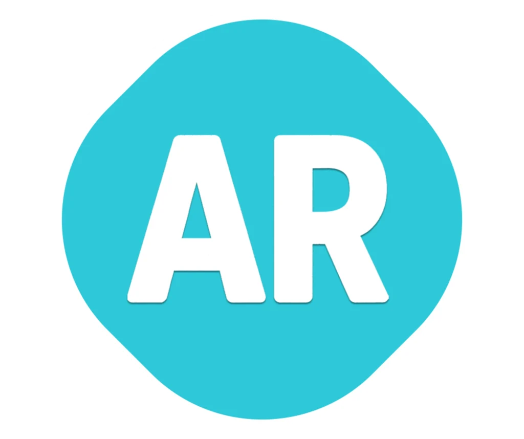 Ícone verde água com as letras AR em branco