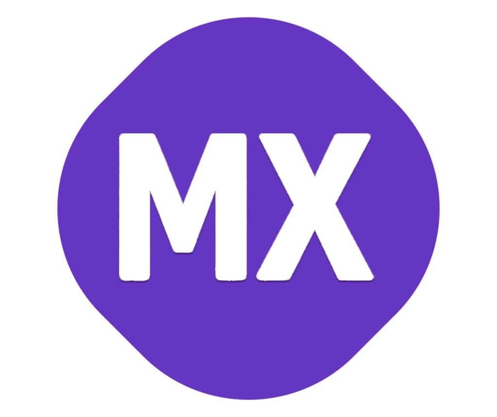 Ícone roxo de Realidade Mista (MX) em 3D para experiências imersivas empresariais